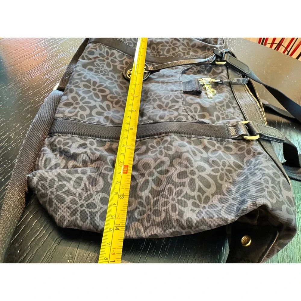 Kipling Black Grey Floral Nylon Satchel Crossbody Bag Gold Hardware Charm